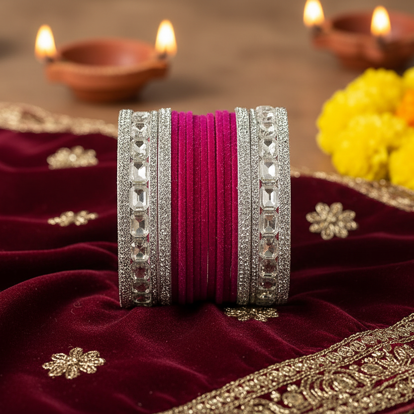 Classic Deep Pink Bridal Chura - Traditional Indian Wedding Bangles set of 2