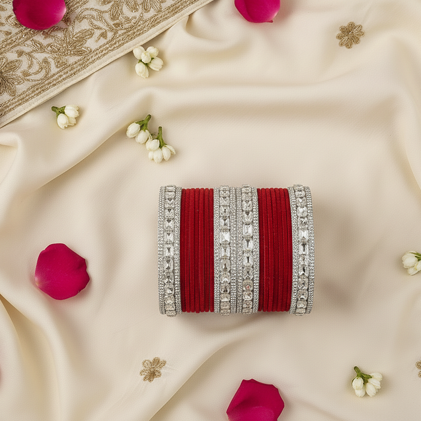 Classic RED Bridal Chura - Traditional Indian Wedding Bangles set of 2