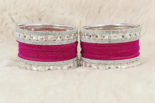 Classic Deep Pink Bridal Chura - Traditional Indian Wedding Bangles set of 2
