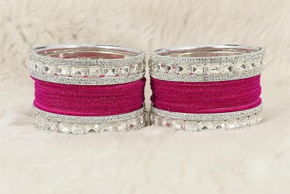 Classic Deep Pink Bridal Chura - Traditional Indian Wedding Bangles set of 2