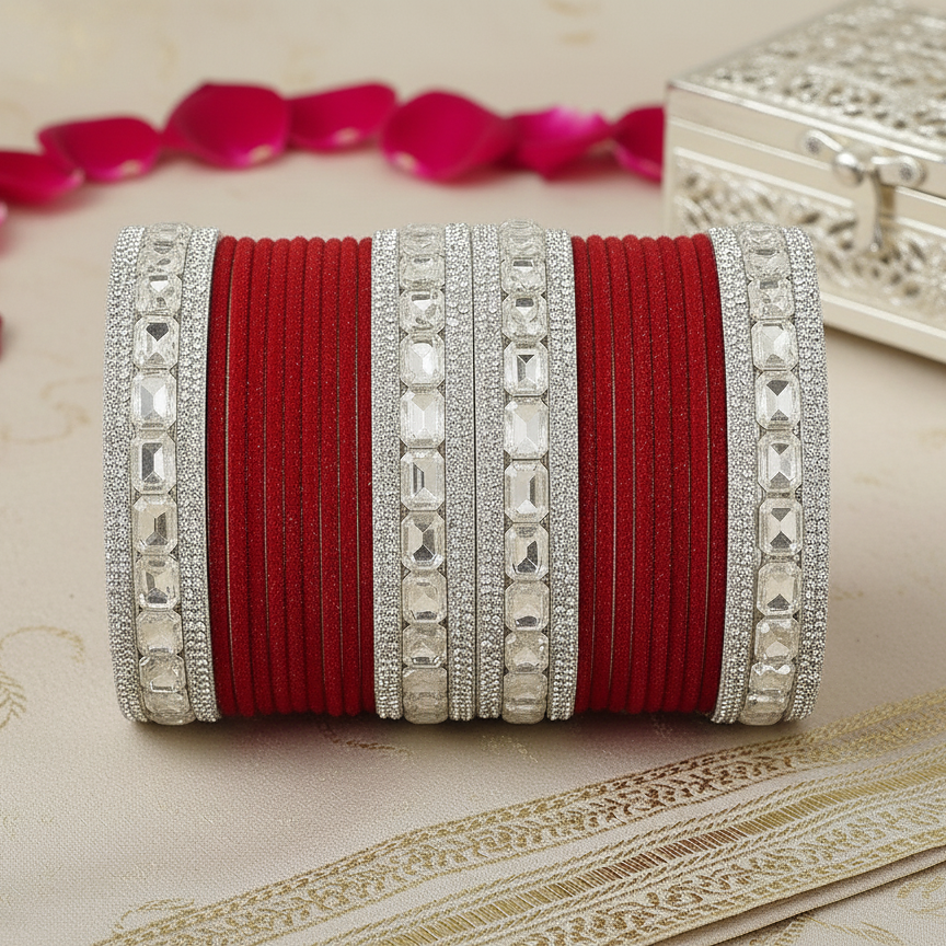 Classic RED Bridal Chura - Traditional Indian Wedding Bangles set of 2