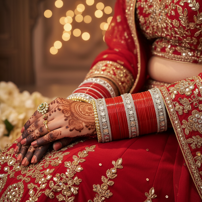 Red Bridal Chuda with Silver Stone Borders – Traditional & Elegant Set of 2