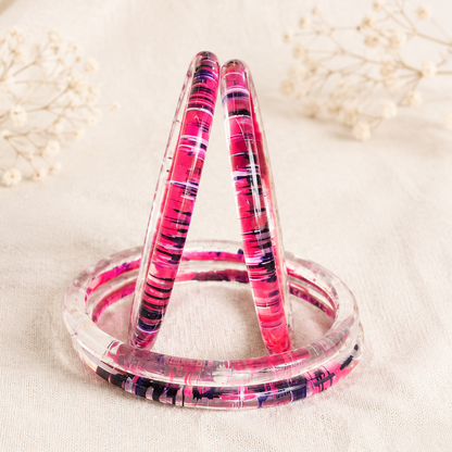 Trendy Glossy Glass Bangle Set For Women - Set Of 4