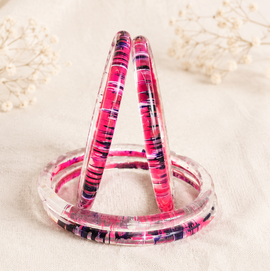 Trendy Glossy Glass Bangle Set For Women - Set Of 4