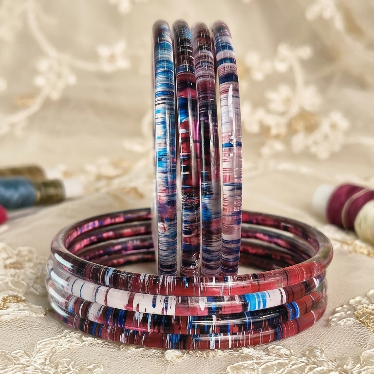 Glossy 3D Glass Bangle Set For Women - Set Of 8