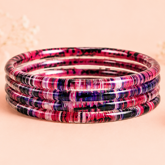 Trendy Glossy Glass Bangle Set For Women - Set Of 4