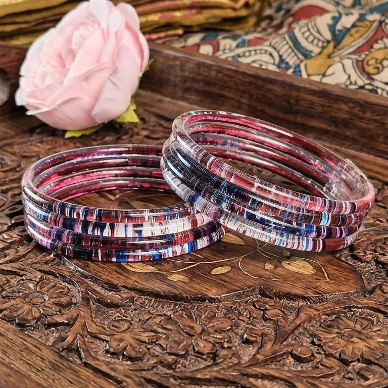 Glossy 3D Glass Bangle Set For Women - Set Of 8