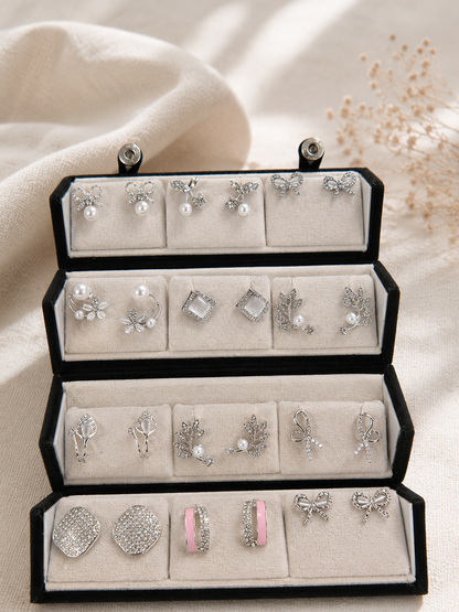 Korean Zircon & Pearl Silver Earrings Combo- Pack of 12