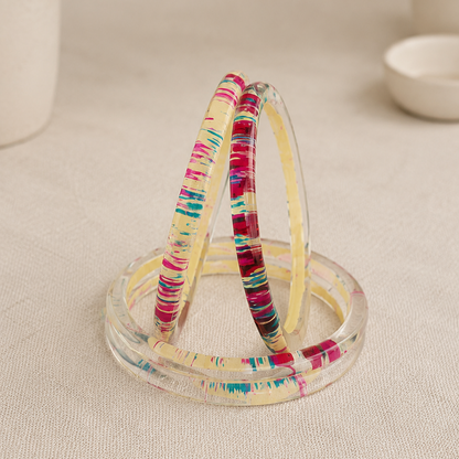 Trendy Glossy Glass Bangle Set For Women - Set Of 4