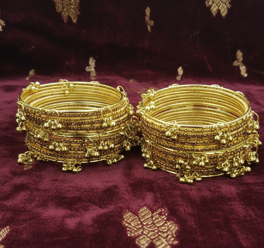 Traditional Cream Silk Thread Bangles Set of 32 | Kashmiri Goti Metal Kangan for-Set of 32