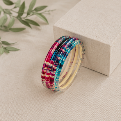 Trendy Glossy Glass Bangle Set For Women - Set Of 4