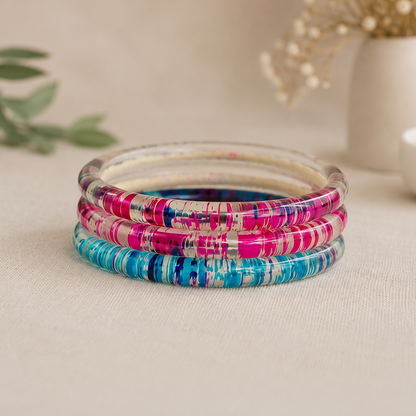 Trendy Glossy Glass Bangle Set For Women - Set Of 4