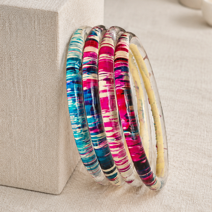 Trendy Glossy Glass Bangle Set For Women - Set Of 4