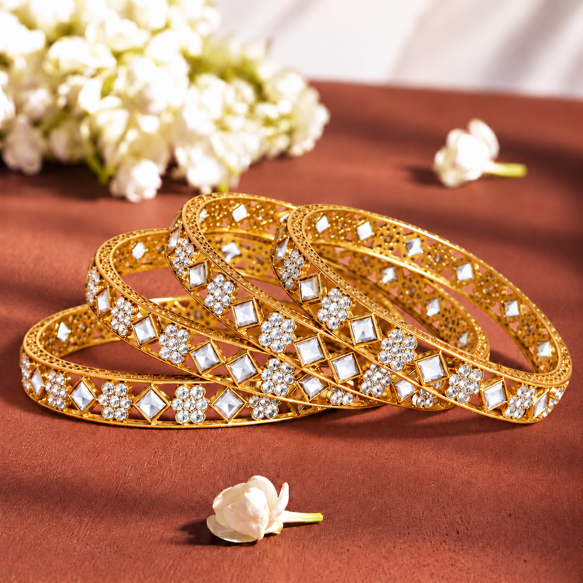 Premium GoldSilver Plated Bangles with American Diamond Bangles Set - Set Of 4