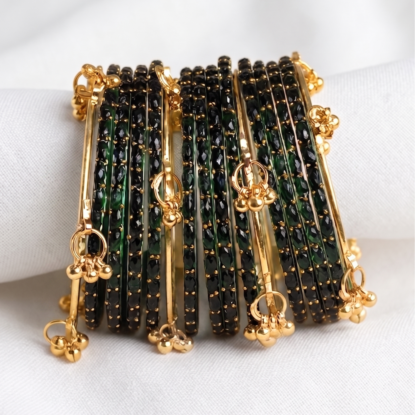 Trendy Glass Bangles With Gold Ghunghroo Set - Set Of 16