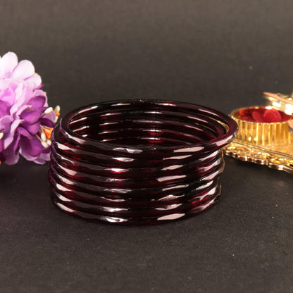 Jelly Bangle Glossy Glass Ruby DarkRed Bangles Set (Pack of 8) –Ethnic Jewellery