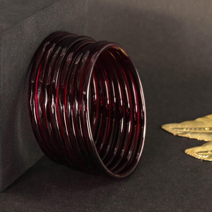 Jelly Bangle Glossy Glass Ruby DarkRed Bangles Set (Pack of 8) –Ethnic Jewellery