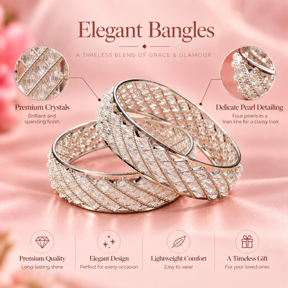 Premium Silver Plated Crystal Stone Designer Bangles Set - Set Of 2