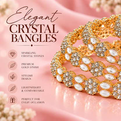 Gold Plated & Crystal Stone Studded Designer Bangles Set - Set Of 4