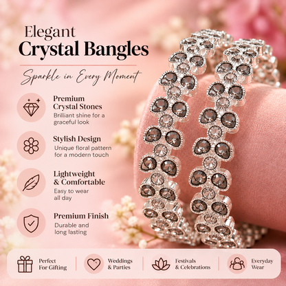Silver Plated Designer Bangles Set With Crystal Stones - Set Of 4