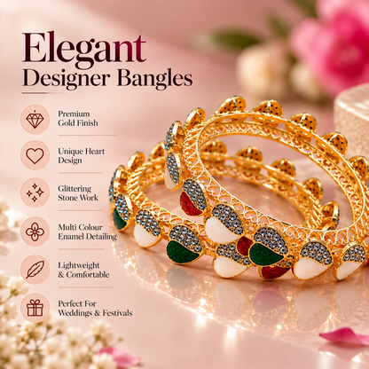 Designer Gold Tone Multicolor Meenakari Stone Bangel Set - Set Of 2
