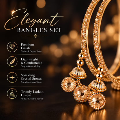Premium Gold Plated Latkan Bangles Set with Golden Stone Work - Set Of 4
