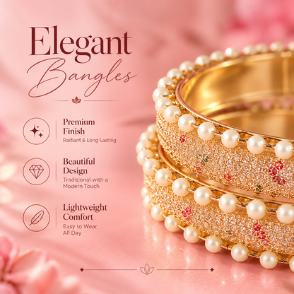 Pearl-Embellished GoldMulti Designer Bangles Set With Stylish Pearls - Set Of 2