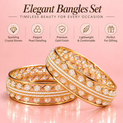 Designer Gold Plated Alloy Bangles Set With Stones Pearl - Set Of 2