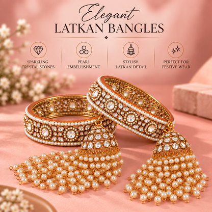 Premium Goldsilver Pearl-Studded Kundan Kada Bangles with Latkan - Set Of 2