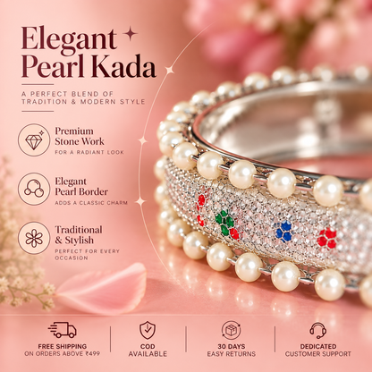 Pearl-Embellished White-Multi Designer Bangles Set With Stylish Pearls - Set Of 2