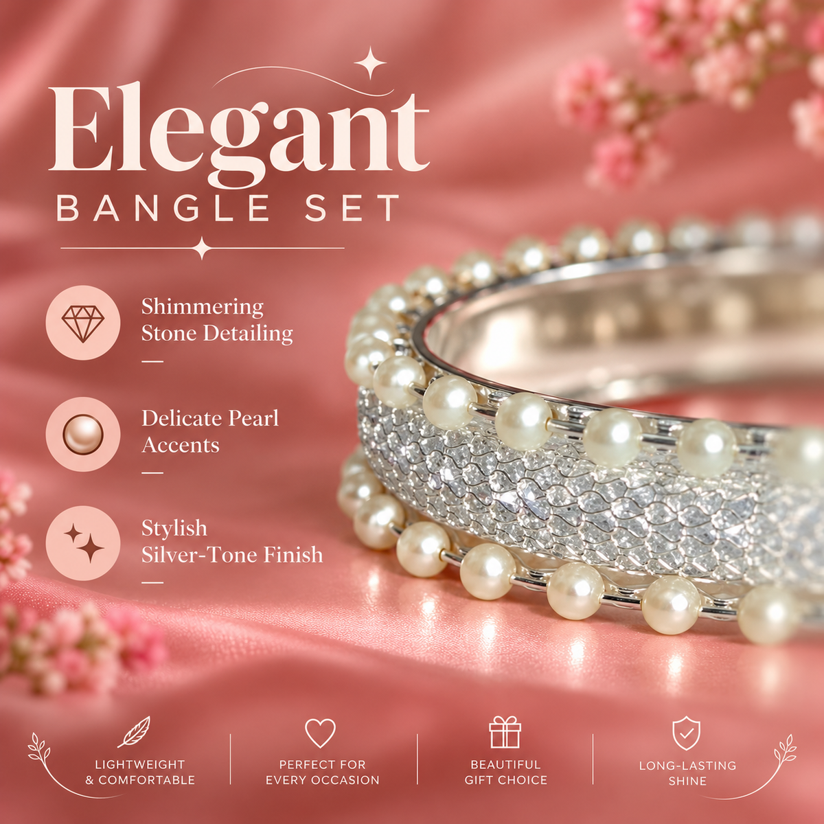 Pearl-Embellished White Designer Bangles Set With Stylish Pearls - Set Of 2