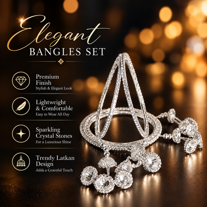Premium Silver Plated Latkan Bangles Set with Golden Stone Work - Set Of 4