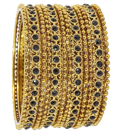 Gold Plated Black Zircon Ball Chain Bangles Set (Pack of 12)