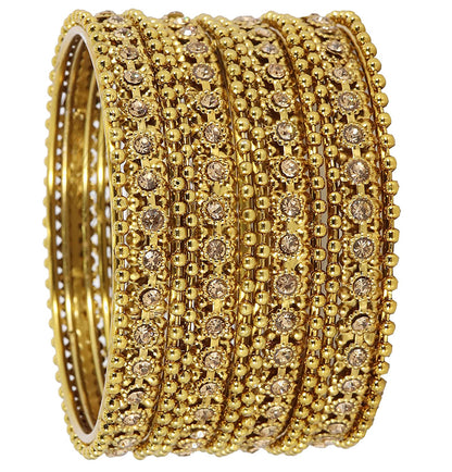 Luxury Gold Finish Golden Zircon Ballchain Bangles – Set of 12