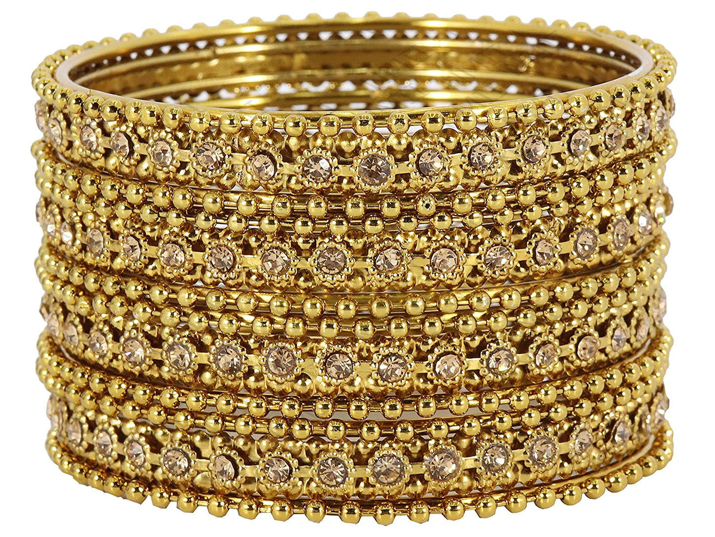 Luxury Gold Finish Golden Zircon Ballchain Bangles – Set of 12