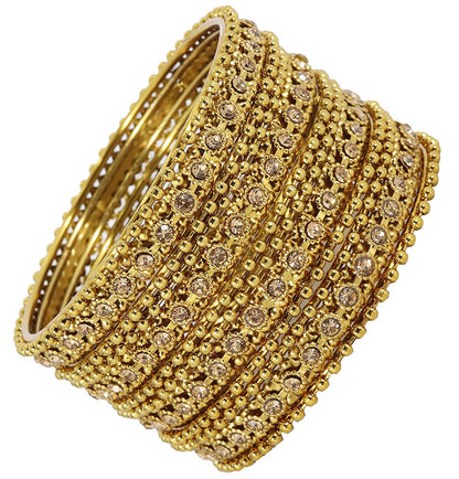 Luxury Gold Finish Golden Zircon Ballchain Bangles – Set of 12