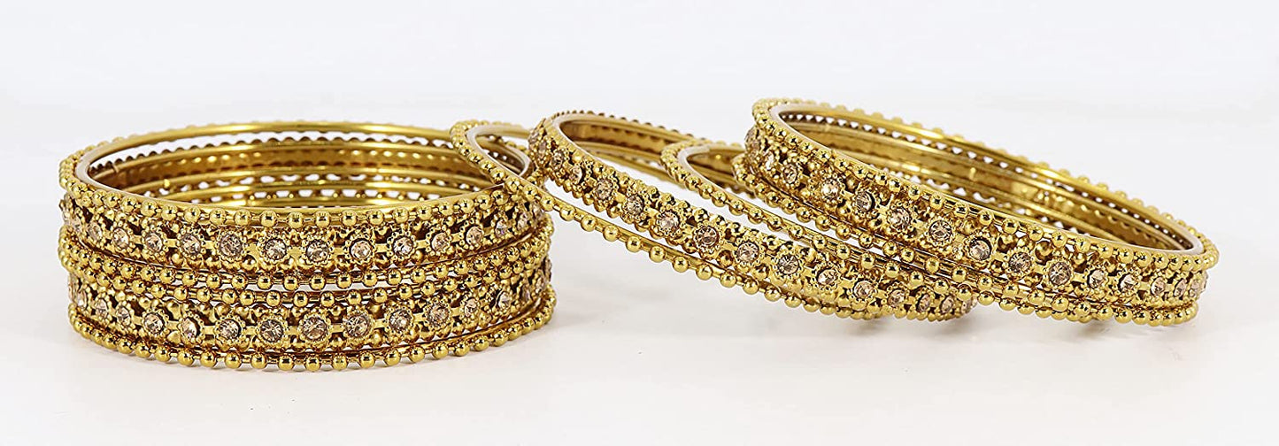 Luxury Gold Finish Golden Zircon Ballchain Bangles – Set of 12