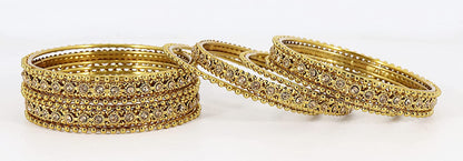 Luxury Gold Finish Golden Zircon Ballchain Bangles – Set of 12