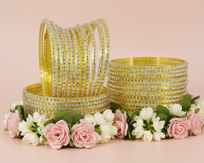 Fancy Golden Glass Bangles for Women & Girls  Pack of 36