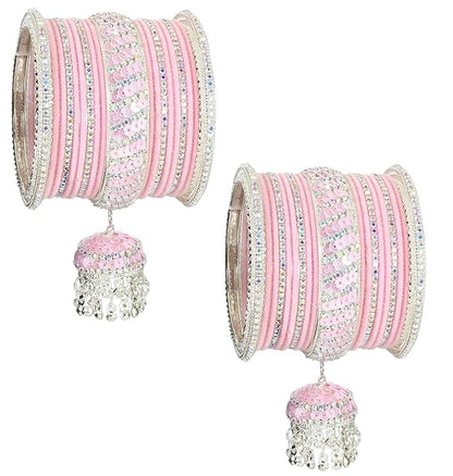 Blush Pink Velvet & Zircon Bridal Bangle Set with Latkan