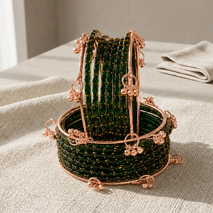 Trendy Glass Bangles With RoseGold Ghunghroo Set - Set Of 16