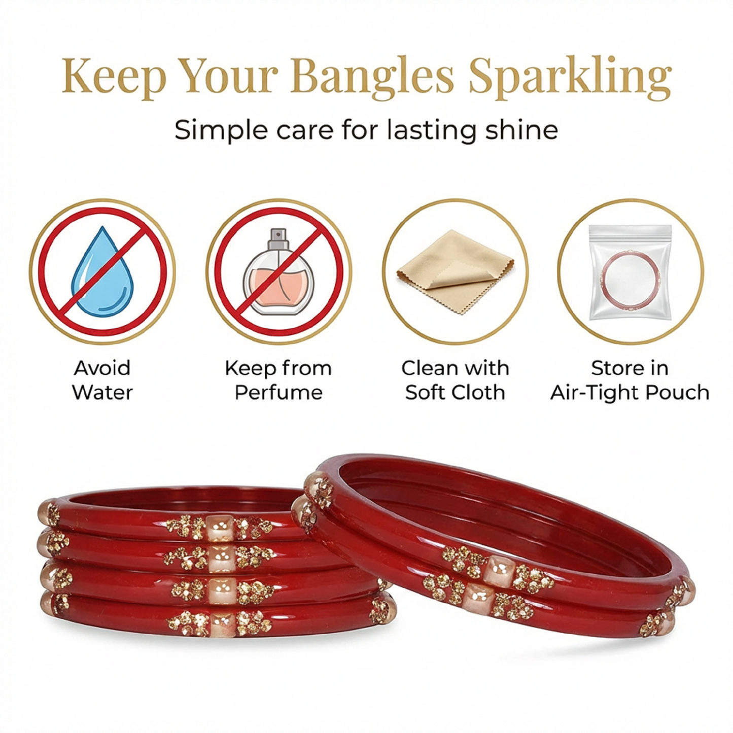 Set of 8 Red Glossy Bangles with Golden Floral Detailing