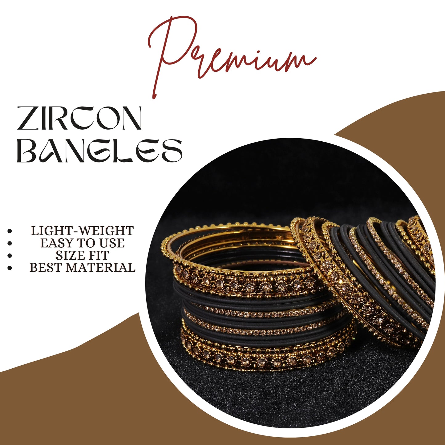 Black & Gold Bangle Set of 2 – Matte Finish with Stone-Studded Kada