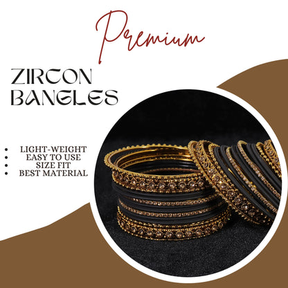 Black & Gold Bangle Set of 2 – Matte Finish with Stone-Studded Kada