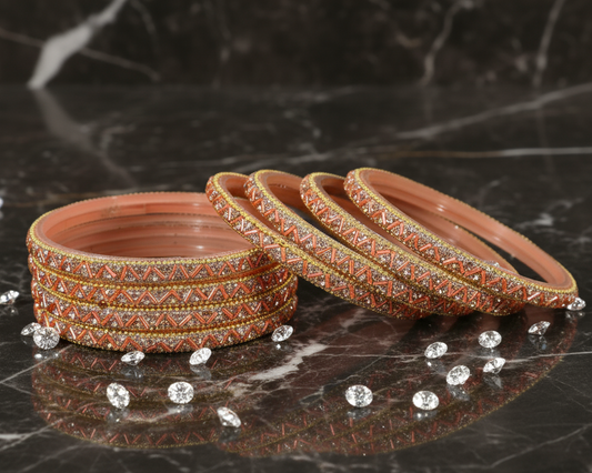 Regal Peach & Gold Shimmer Bangle Set