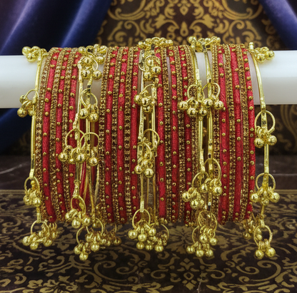 Traditional Gajri Silk Thread Kashmiri Goti Metal Kangan for-Set of 32