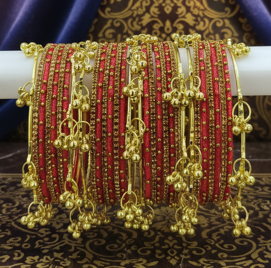 Traditional Gajri Silk Thread Bangles Set of 32 | Kashmiri Goti Metal Kangan for-Set of 32