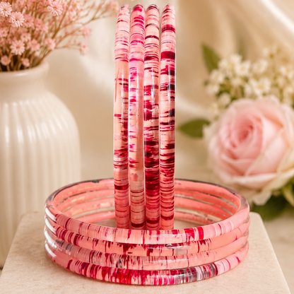 Glossy 3D Glass Bangle Set For Women - Set Of 8