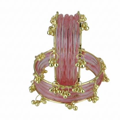 Trendy Watermelon Ghungroo Bangles Set  Gold-Toned Alloy with Elegant Latkan Design | Festive & Wedding Wear (Set of 12)