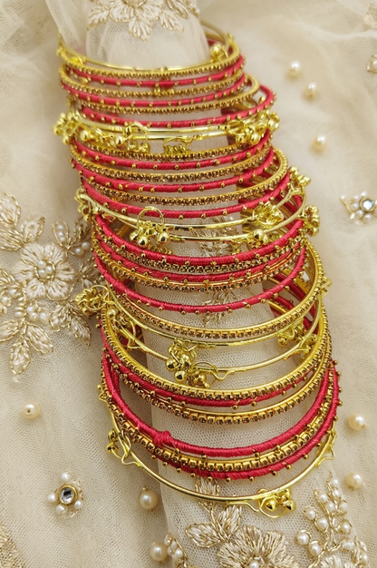 Traditional Gajri Silk Thread Kashmiri Goti Metal Kangan for-Set of 32